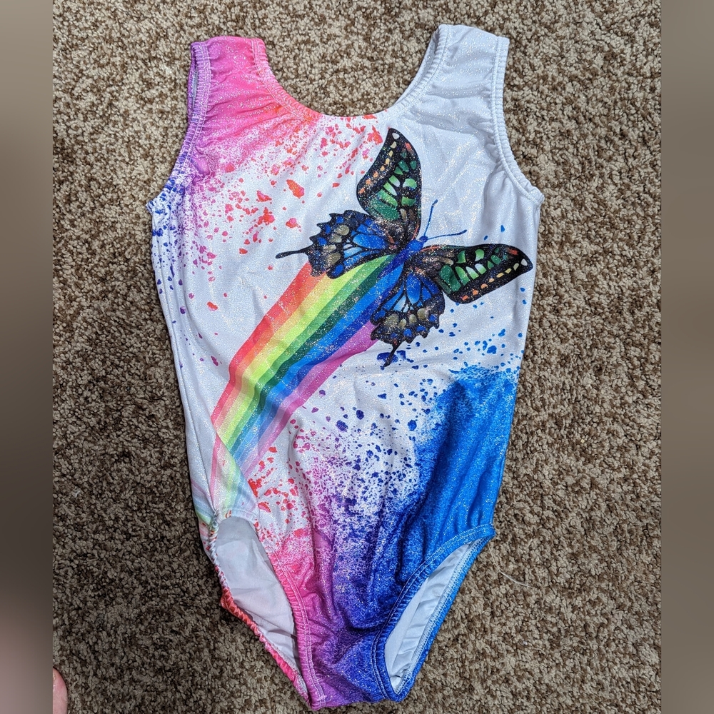 Rainbow butterfly gymnastics leotard